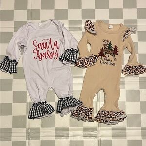 Festive Baby Romper Set with Ruffle Sleeves